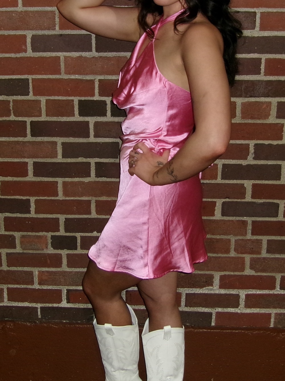 Aritzia satin mini halter dress